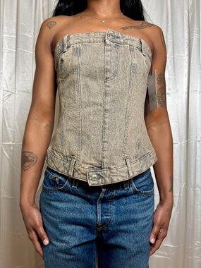 Zara Washed Denim Corset Top